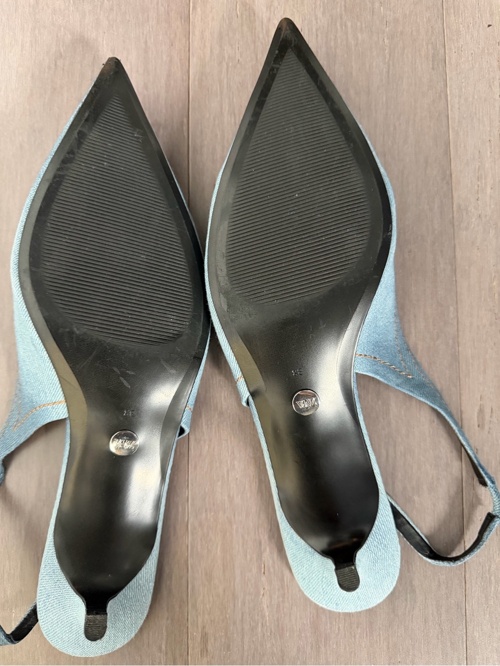 Zara Light Blue Denim Pointed Slingback Heels - Picture 2 of 5
